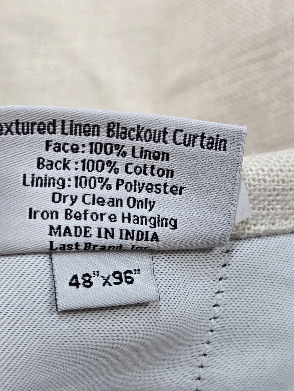 QUINCE Set 2 48x96 Heavyweight European Linen Room Darkening Curtain Sand 0141